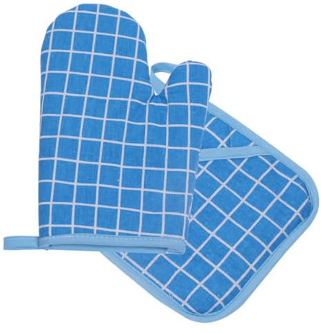 OFFIGAM 4pcs Heat Resistant Cotton Linen Gloves and Pads Thermal Insulation Oven Mitts with Heatproof Cushions for Baking Cooking Barbecue Suitable for Men and Women