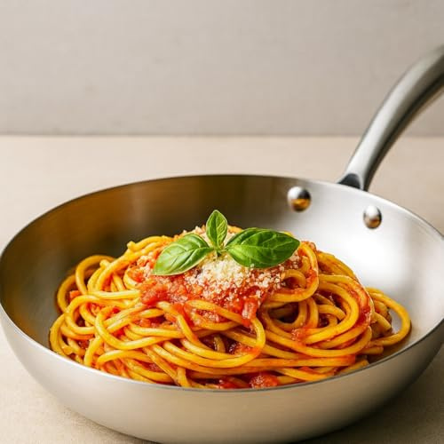 Generico Padella Gourmet Professionale, Padella in Acciaio Inox a 3 Strati, Compatibile con Induzione, Lavabile in Lavastoviglie, Resistente fino a 400°C (28 cm)