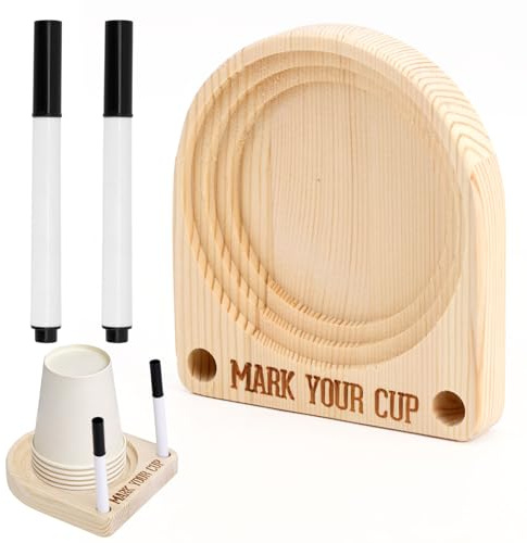 Portavasos con Ranura para Marcadores y 2 Rotuladores, Portavasos Madera Fiestas con Ranura Marcadores Organizador Bebidas Madera para Encimeras Cocina Reuniones Fiestas Barbacoas