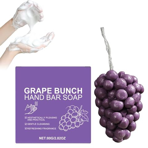 Savon de raisin sur une corde, Savon en grappe de raisin fait à la main avec glycérine naturelle, barre de bain exfoliante et hydratante pour douche, voyage et cadeau (1)