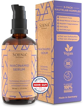 Bio Niacinamide Serum 10% – Gegen Poren & Pickel – Hochrein + 1% Zink + Hyaluron + Vitamin B5, Niacinamid Gesichtsserum – Auf Aloe Vera Basis ohne Wasser – 100% Pharma-Qualität