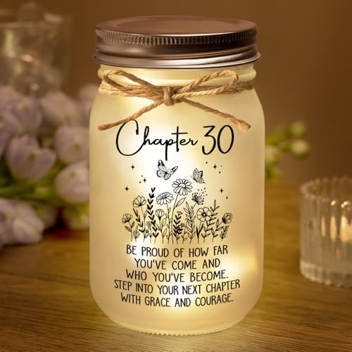 Juratar 30th Birthday Gifts for Women Her, Chapter 30 Mason Jar Night Light | 30 Year Old Bday Gift Idea for Woman, 1996 30th Birthday Decorations for Daughter Friend, Turning 30 Present for Women