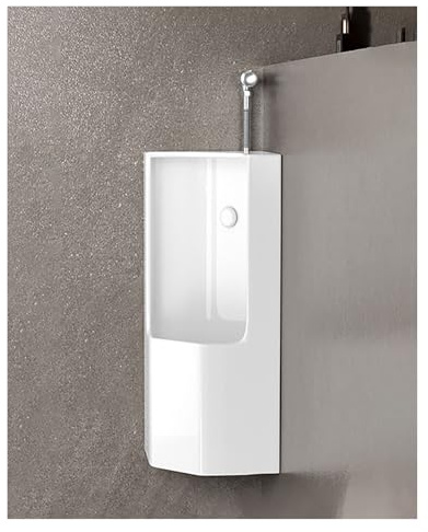 Orinatoio angolare da parete, design salvaspazio in ceramica, compatibile con scarico a pavimento e parete, ideale per bagni piccoli e moderni