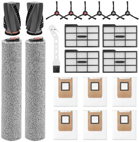 21Pcs Replacement Parts for Eufy E25 Omni / E28 Omni Robot Vacuum Cleaner | Accessories Kit：2 Main Brush,2 Roller Mop, 4 Filter, 6 Side Brush, 6 Dust Bag, 1 Cleaning Brush
