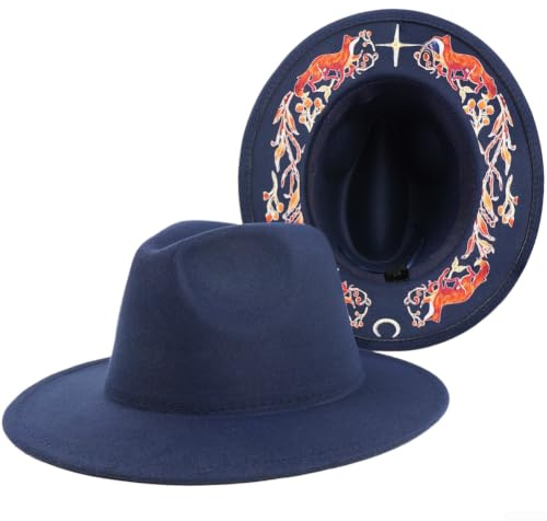 PureBowlic kvinnor etnisk broderad klockhatt justerbar tibetansk stil solskydd keps brett brätte vikbar bärbar design polyester andningsbar utomhus resa strandfiske 56–58 cm (marinblå)