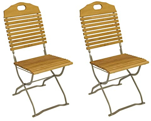 DEGAMO Klappstuhl Gartenstuhl Kurgarten Bad Tölz, Gestell Stahl verzinkt + transparent pulverbeschichtet, Holz Robinie (2-er Set), klappbar, Outdoor