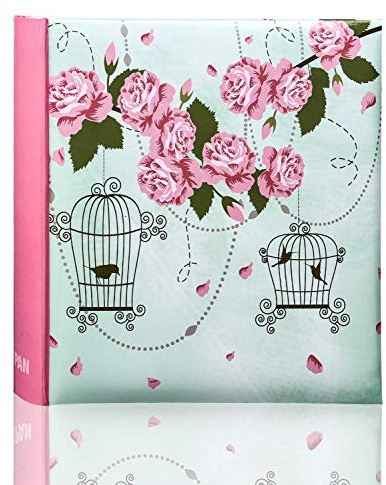 ARPAN 200 Photo Album 4x6 Slip In Memo Album, Vintage Rose Birds Cage Design, Photo Album 4x6 200 Photos with Index Pages & CD/DVD Pocket