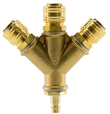Fittingstore - Druckluftkupplung Verteiler Luftweiche mit Kupplungsstecker und NW 7,2 Druckluftkupplung montiert (3 fach - G 1/2)