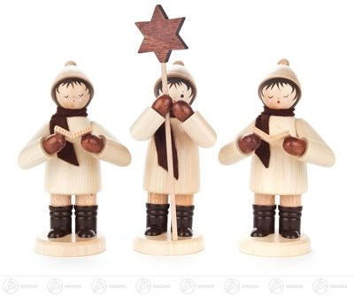 Rudolphs Schatzkiste Kurrende - 3 Kurrendefiguren, groß, Natur – Weihnachtsfigur – Holzfiguren – Weihnachtsfiguren – Handarbeit – Erzgebirge - Breite 5 cm, Höhe 14 cm, Tiefe 6 cm - NEU