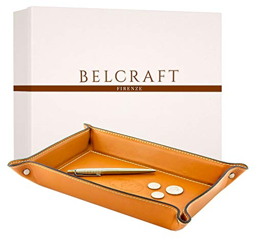 Orvieto Taschenleerer Leder, Handgearbeitet in klassischem italienischem Stil, Ordentlich Tablett, Geschenkschachtel inklusive Hellbraun Braun Clair (28x19 cm)