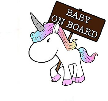 greestick Auto Aufkleber Einhorn Baby on Board bunt 12x17cm Unicorn cool Car Sticker Mädchen Junge