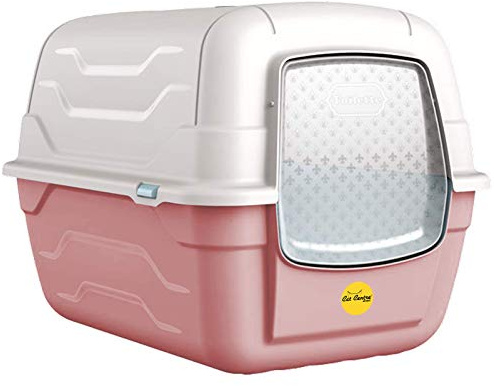 CAT CENTRE Pink Hooded Litter Tray Box, Large Enclosed Cat Toilet | Indoor cat litter box, enclosed pet loo for cats, kittens, puppies, large hooded kitty toilet tray