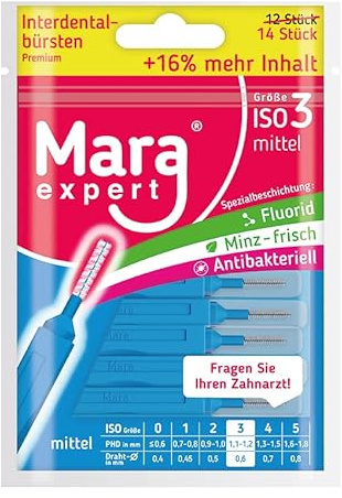 MARA EXPERT - Premium Interdentalbürste ISO 3 - 0,6mm - Premium Bürste für Zahnzwischenraum, mit Fluorid, Chlorhexidin und Minze