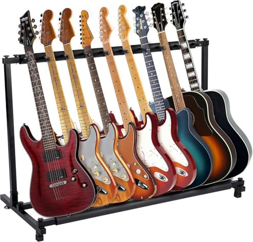 BALLSHOP 9-Fach Gitarrenständer Multistand Faltbar Tragbar Multistand Gitarrenstativ Multi-Gitarrenständer mit 9 Halterungen Polsterung für Akustikgitarre Westerngitarre E-gitarren