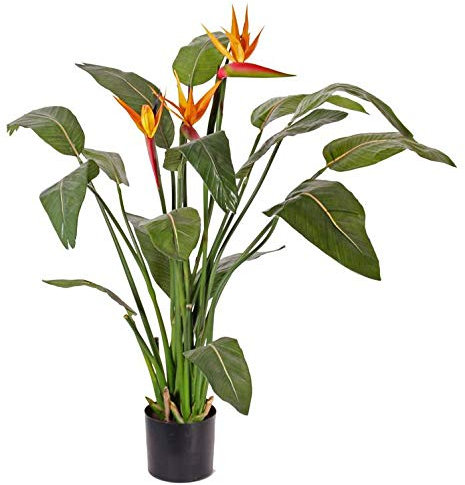 artplants.de Kunstblume Strelitzie Dalila, 3 Blüten, orange, 110cm - Paradiesvogelblume Kunstpflanze