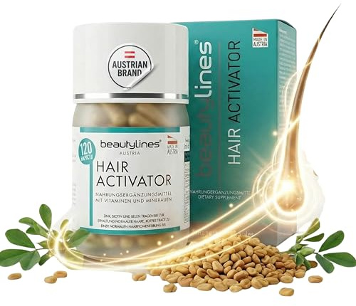 Beautylines Hair Activator – 120 Kapseln mit reinem Bockshornklee-Extrakt 5000mg pro Tagesdosis – Nahrungsergänzung für Haare – Hair Vitamine, Spurenelemente & Mineralstoffe zur Unterstützung