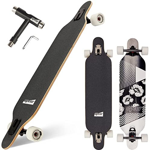 Apear ® Longboard mit Schloss & T-Tool | 100 Kg | Inkl. angebrachter Schloss Vorrichtung | ABEC 9 Kugellager | Für Erwachsene, Teenager & Kinder