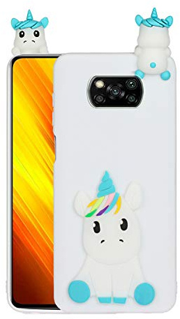 HopMore Kompatibel mit Xiaomi Poco X3 NFC Hülle Dünn Silikon Weich Gel 3D Tier Motiv Slim Case Stoßfest Handyhülle Xiaomi X3 NFC Silikonhülle Schutzhülle Cover - Weißes Einhorn
