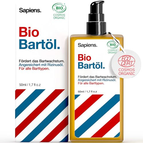 Sapiens Bartöl Herren 50 ml - BIO Bartpflege Öl Cosmos Organic Zertifiziert mit Rizinusöl - Bartöl Wachstum Spendet Feuchtigkeit Bart Conditioner - Beard Oil for men