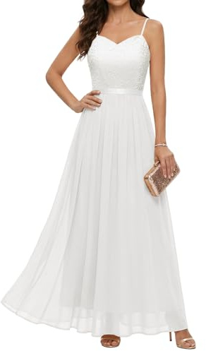 DRESSTELLS Abendkleider Elegant für Hochzeit Festlich Ballkleid Damen Lang Brautkleid Standesamt Brautjungfernkleider mit Spaghettiträger Jugendweihe Kleider