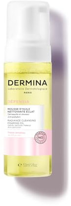 DERMINA Mousse Huile Démaquillante Éclat - 150ml (Élimine 99,9% des Particules de Pollution | Renforce la Barrière Cutanée | Allantoïne Apaisant