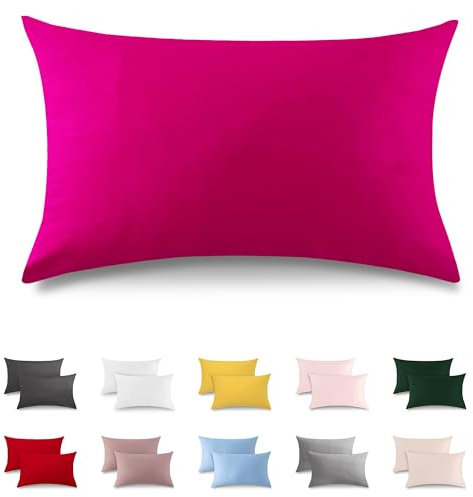 ATsense 2er Set Kissenbezug 40x80 cm - 100% Baumwolle, Pink Kopfkissenbezug Weich und Hypoallergen, ÖkoTex Zertifiziert, Kissenhülle mit Reißverschluss für Allergiker Geeignet