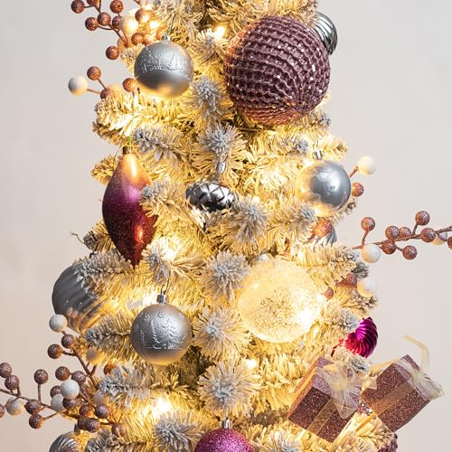 KI Store 8 Stuck Weihnachtskugeln weinrot rosa Gold rot Set Kunststoff Weihnachtsschmuck Weihnachtsdeko Plastik, christbaumskugeln groß zapfen 13cm