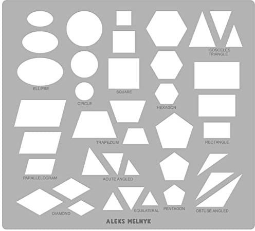 Aleks Melnyk #201 Schablone geometrische formen, Kreisschablone Technisches Zeichnen, Zeichenschablone Kreis Lineal Metall, Loch Groß Klein, Rund, Schablone Geometrie, pentagon, square, oval, elipsen