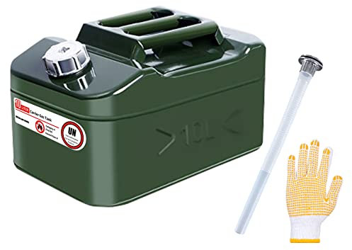 Zemoeng Jerry Can 10L Metal, Petrol Can with Flexible Spout, UN Approved Fuel Can for Petrol Diesel and Other Dangerous Goods - Green