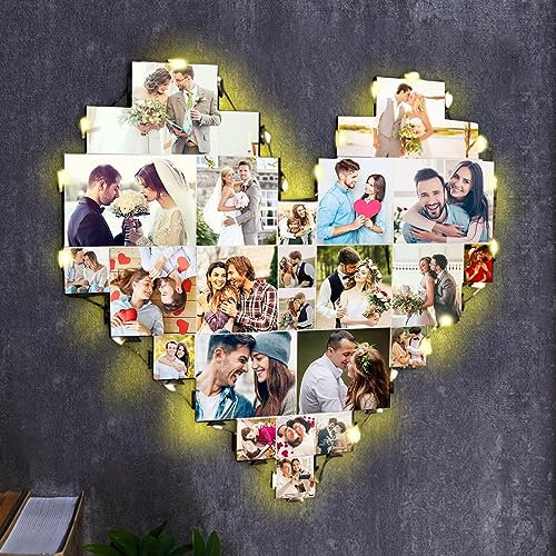 Personalizzato Multi Cuore Foto Collage Lampada Da Parete LED Luce Notte Decor Personalizzato Cuore Collage Cornici Regali per Coppie Amici Famiglia Personalizzato Acrilico Foto Parete Luce