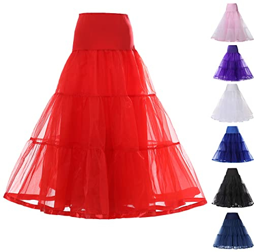 Rubehoow Women's Ankle Length Petticoats Hoopless Crinoline Underskirt for Prom Evening Wedding Dress (Red, L/XL)