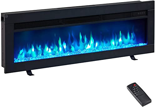 FlameKo Dilton 40/102cm 3 in 1 Electric Fireplace with logs, Freestanding, Wall Mounted, Recessed, 9 Colour Flame Effect, Media Wall Compatible, 900W - 1800W Heater, Remote Control