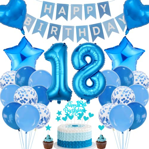 Blaue Kuchendekoration zum 18. Geburtstag – Dekoration für Jungen und Mädchen