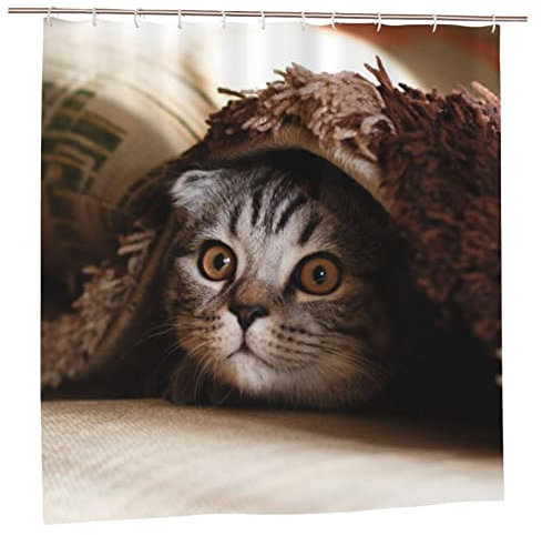 AROONS Duschvorhang mit Katze unter der Decke, bedruckt, mit 12 Haken, blickdicht, schnelltrocknend, wasserdicht, für Badezimmer, 183 x 183 cm