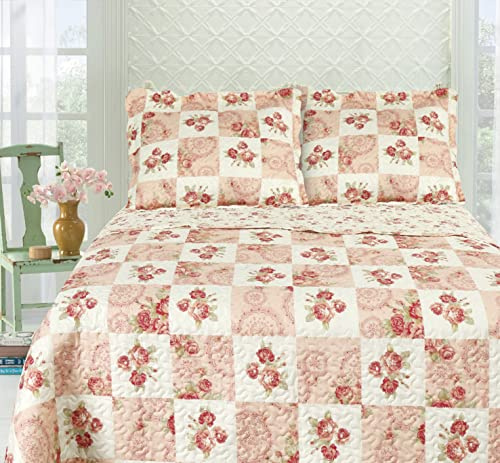 Foral Patchwork Vintage Country Cottage Style Bedspread Coverlet Quilt Bed Throw Including Pillow Shams Covers (Colorado)