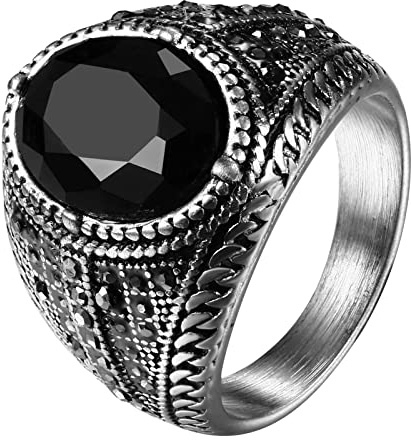 OIDEA Herren Ring Punk Vintage: Klassisch Herrenring aus Edelstahl Kubanisches Stil mit Schwarzer Stein Strass Retro Gotik Schmuck Geschenk für Männer
