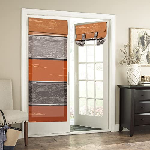 Door Curtains for Door Windows, Farmhouse Fall Orange Wood Door Window Curtains for French Glass Door, Privacy Thermal Insulated Tie Up Door Shades, Country Thanksgiving Day Door Curtains 26 x 70 inch