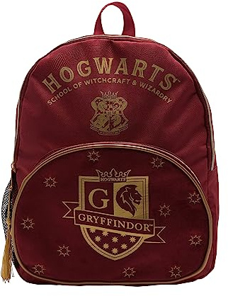 Harry Potter Gryffindor Backpack for Kids | Official Warner Bros Hogwarts School Bag | Wizard Backpack with Tassel Zip & House Crest | Gryffindor Alumni Book Bag for School & Travel