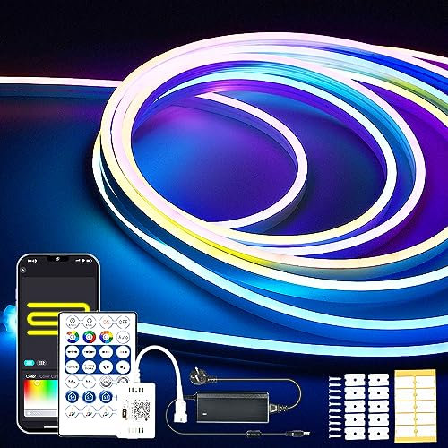 Dreamcolor RGBIC Neon LED Strip 5M, DC24V,96LEDs/M,Wifi Led Band mit Musik Sync,84 Szene DIY, Arbeitet mit Alexa, Google Assistant