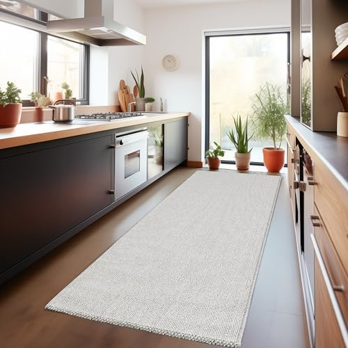 Carpetsale24 Teppich 80x250 cm Silber, Langer Schlingenflor Läufer für Flur oder Küche, Einfarbig & Pflegeleicht, Weich & Modern