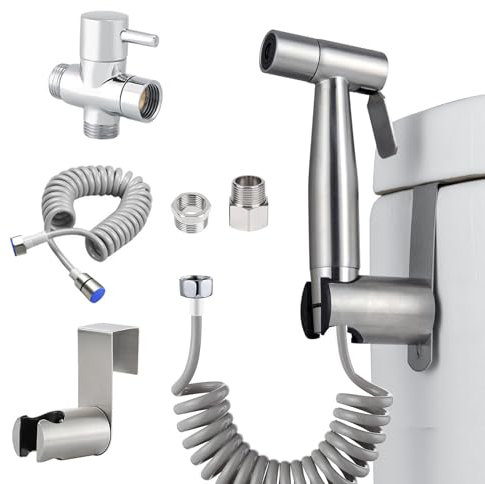 MUMENG Bidet Handbrause für Toilette Set mit 3 Wege Ventil(G1/2et G3/8),Edelstahl Bad Bidet Brause Duschkopf Aufsatz,Handbrause Dusche für die Tägliche Körperhygiene und Badreinigung