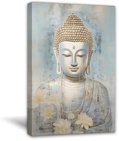 ZQQART Zen Wandbild auf Leinwand Buddha Gemälde Druck Retro Buddha und goldene Schmetterlinge Bilddrucke Moderne Meditationsraumdekoration(Buddha C,40x60cm)