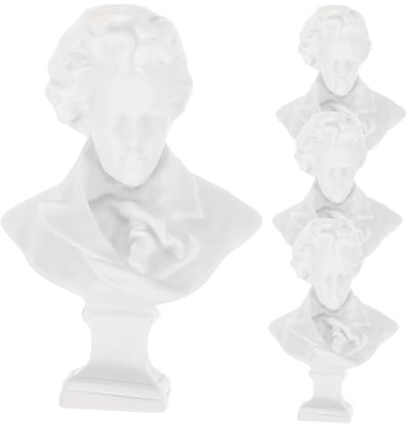 PRETYZOOM Beethoven Kopfbüste aus Kunstharz, 7cm, 4 Stück Deko