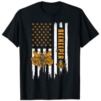 Beekeeping American Flag Honeycomb Honey Bees Beekeeper T-Shirt
