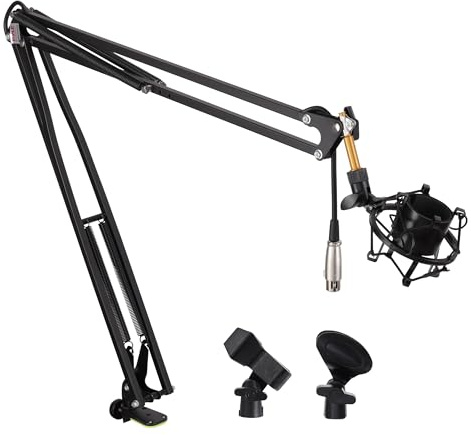 Pyle Suspension Mic Boom Stand Pro - Scissor Spring Arm Microphone Stand with Shock Mount, Adjustable Tilt & Extension, Perfect for Podcasts, Streaming, DJ Studio, Extends 3.9 ft