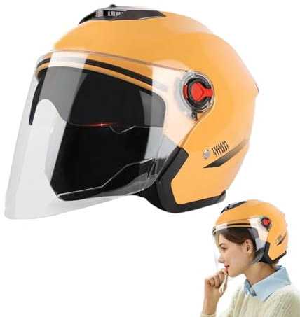 Motorradhelme Für Männer – Jethelme Mit Doppelsonnenblende, 3/4-Mopedhelme Mit Visier Für Roller, Robuster Motorradsturzhelm Für Erwachsene, Frauen, Männer, Gelb