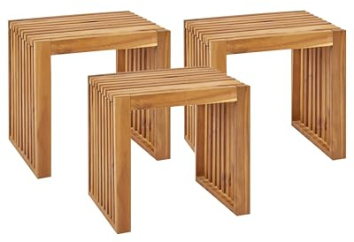 Gartenhocker 3er Set Akazienholz Hellbraun Latten-Optik rustikal modern Bellano