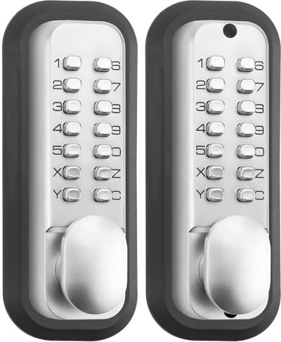 ANNFUZ Serrure de porte entièrement mécanique sans clé, combinaison double face et poignée pour portail d'entrée, verrouillage automatique, bouton poussoir intérieur et extérieur pour clôture, sans