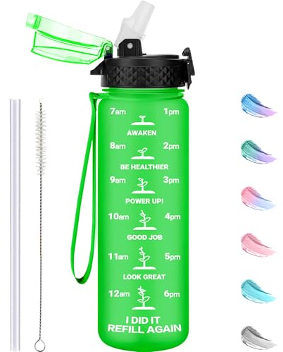 GOPPUS 500ml/17oz Kinder Trinkflasche mit Strohhalm Zeitmarkierungen Tritan Wasserflasche Kohlensäure Geeignet BPA-frei Auslaufsicher Sportflasche für Sport,Fahrrad,Uni,Outdoor Leicht, Nachhaltig