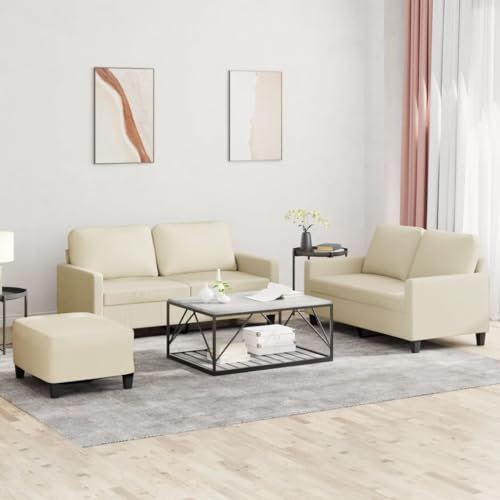Homgoday 3-TLG. Sofagarnitur mit Kissen Wohnzimmersofa Sofa Couch Loungesofa Gästesofa, Designsofa Couchgarnitur Sitzmöbel Modern für Wohnzimmer, Schlafzimmer, Büro Creme Kunstleder